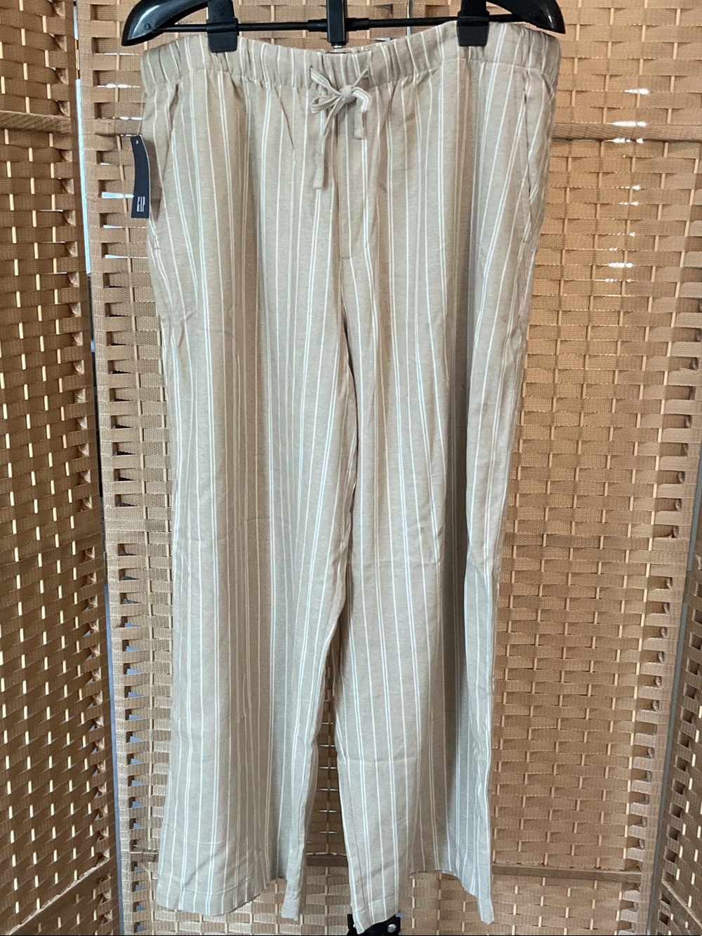 GAP Beige and White Pinstripe Wide Leg Drawstring Pants